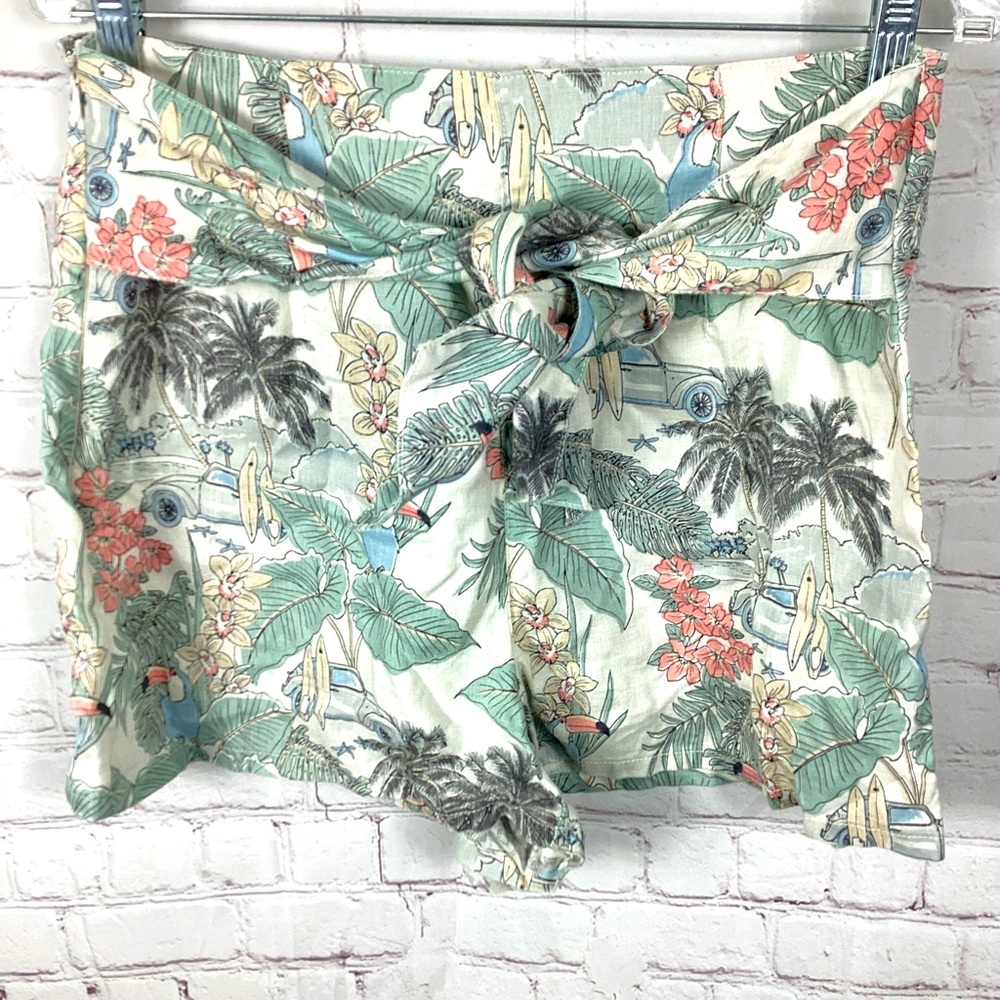 C&C California Linen Shorts Tie Front High Rise Tropical Beach Surfboards Size 8